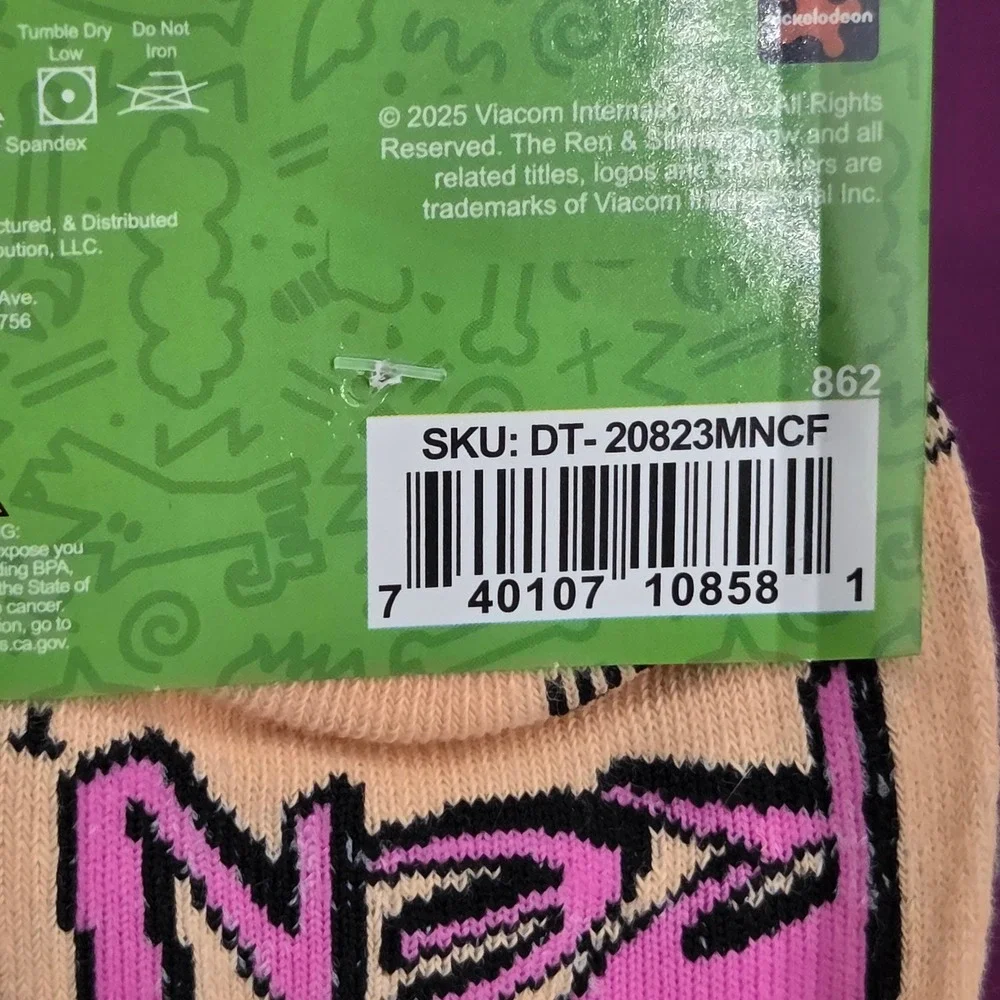 Nickelodeon MTV Crew Socks Mens 6-12 Beavis Butt-Head Ren Stimpy 90s Cartoon 2pk